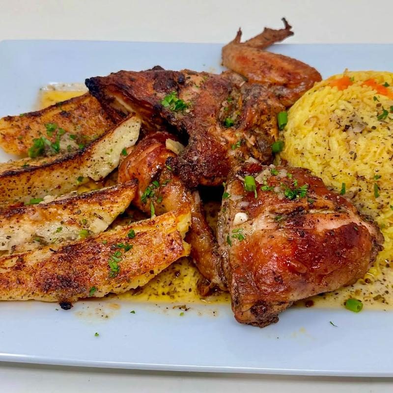 Greek grilled half chicken with rice
