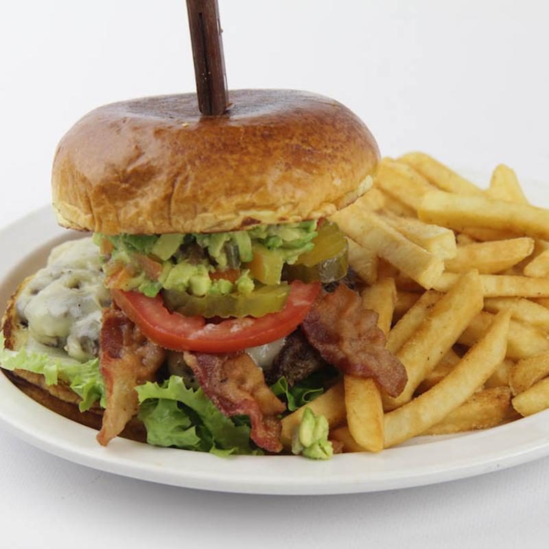 Guacamole burger and fries