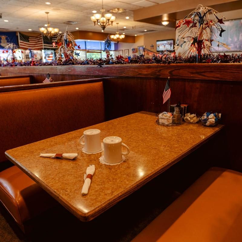 A cozy booth inside Matty's dining room
