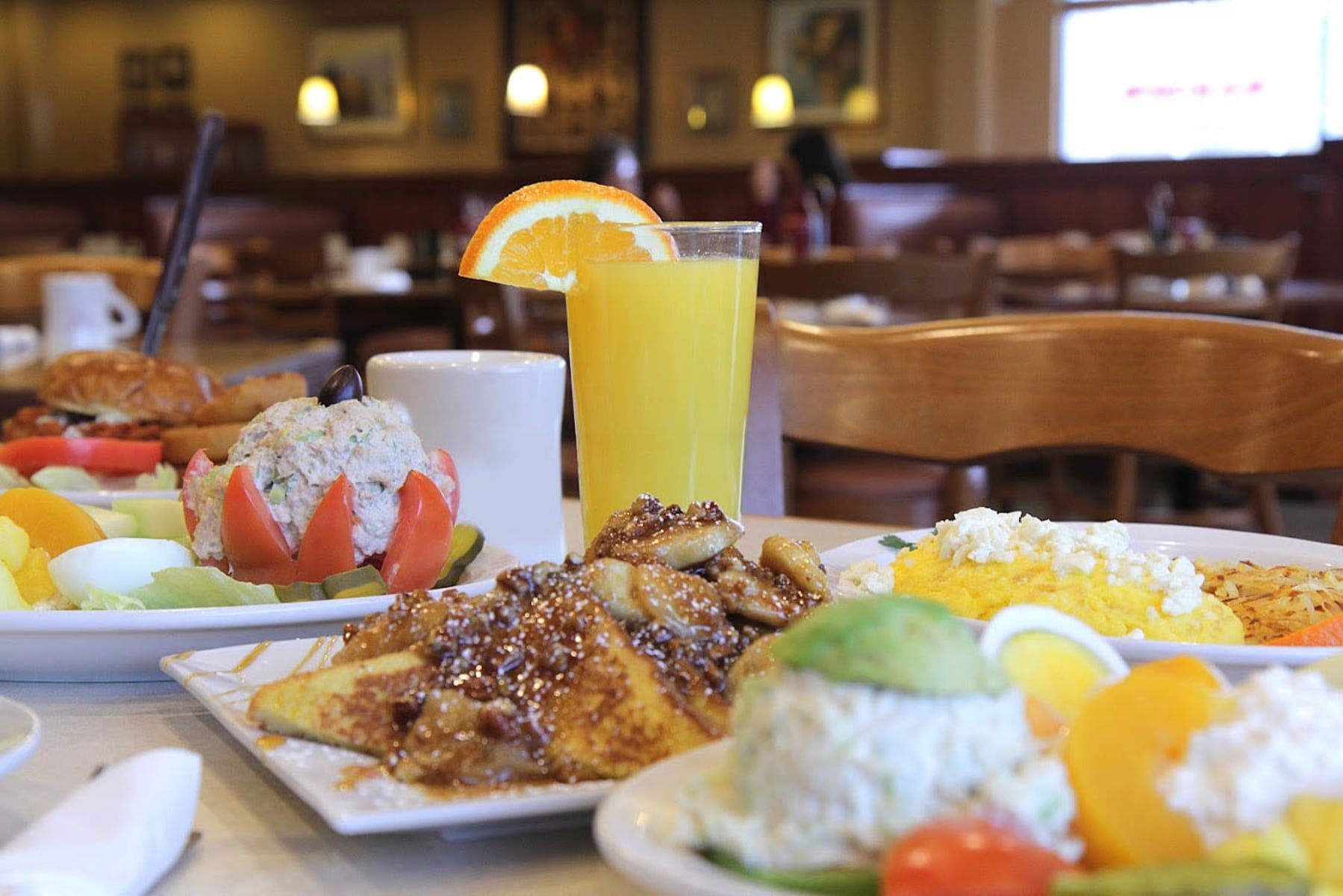 A generous brunch spread on the table at Matty's